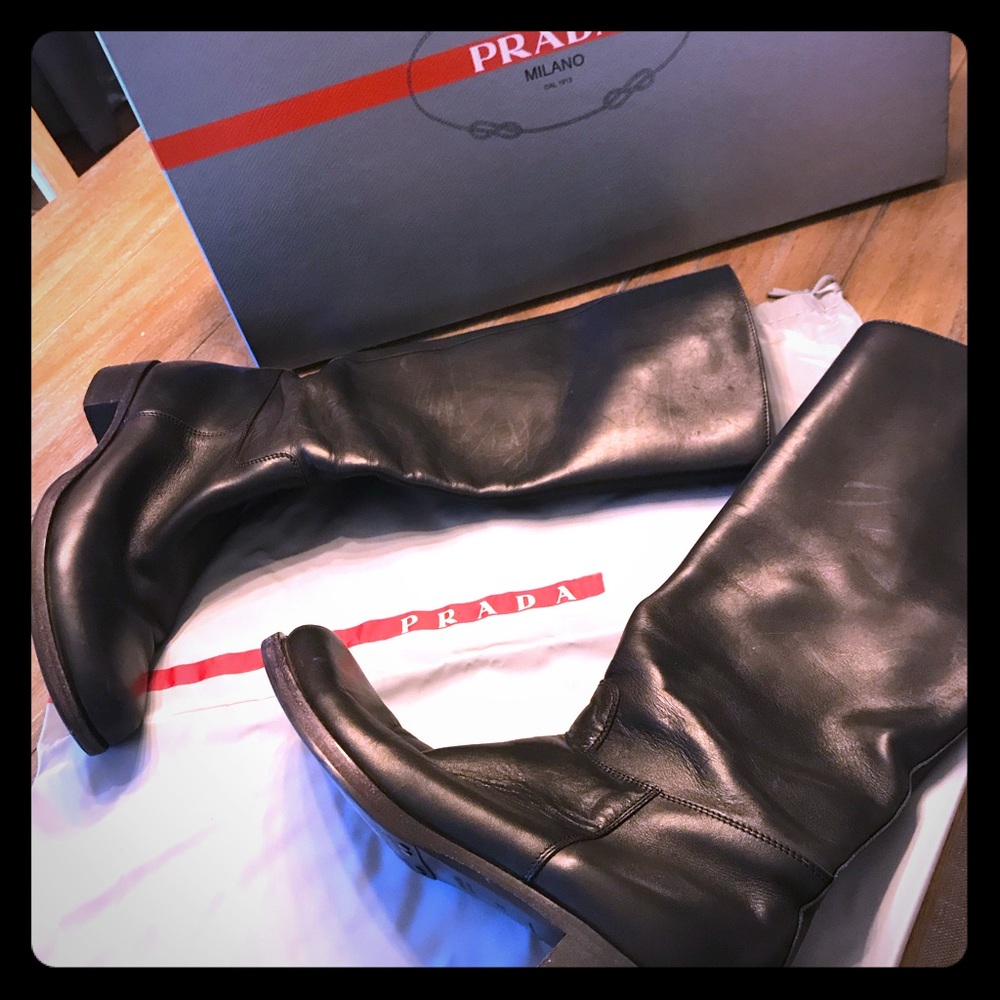 Authentic PRADA black leather riding boots